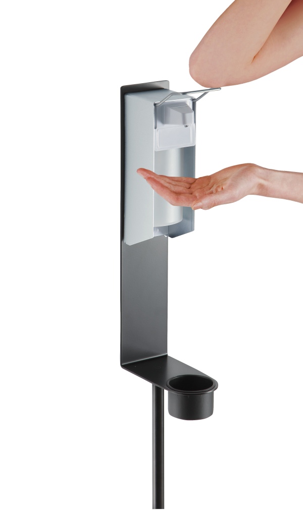 Disinfectant stand including dispenser